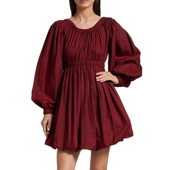 ULLA JOHNSON Martine Bubble Minidress in Bordeaux 100% Cotton NWOT Size 6 - Picture 1 of 9